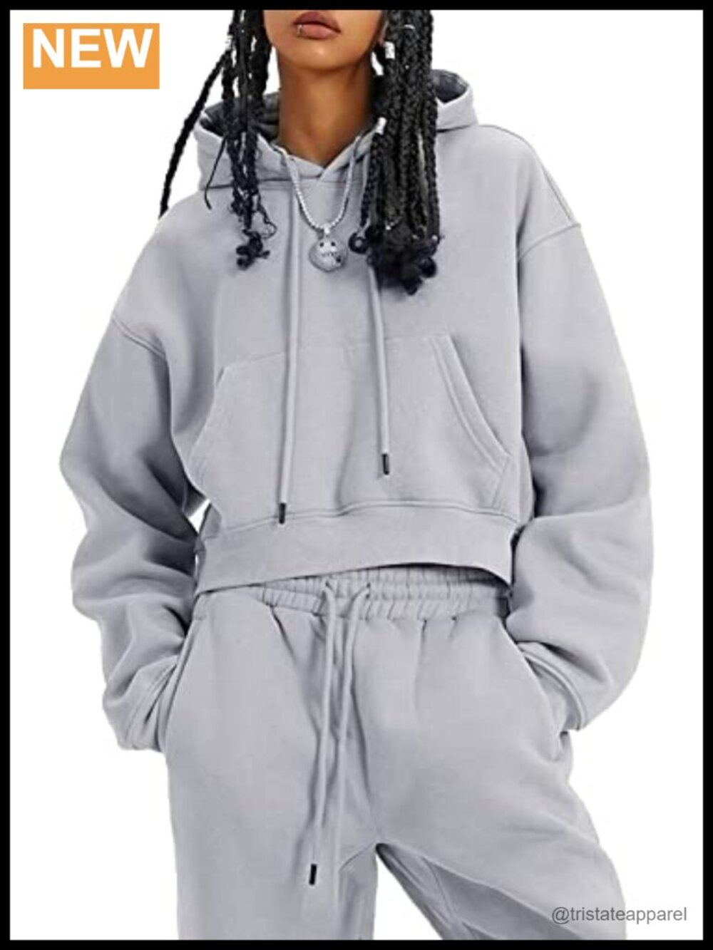 Fleece 2 Piece Sweatsuit Set Hoodie Crop Top Jogger Pants Women's